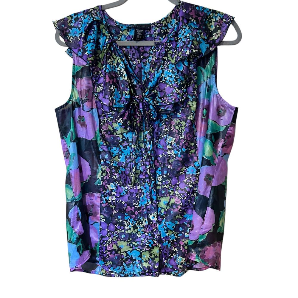 Apostrophe Woman Blouse XL Floral Ruffle Sheer Button Down Boho Fairy Coquette